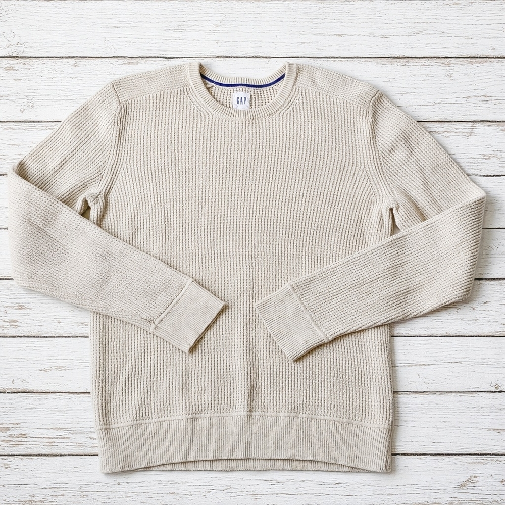GAP Cream Waffle Knit Crewneck Sweater – Size M – 100% Cotton